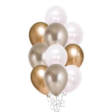 12″ White Gold Champagne Balloon Bouquet